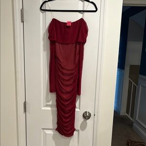 Sheer Red Off-Shoulder Dress